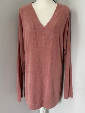 Barefoot Dreams CozyChic Ultra Lite V-Neck Tunic Sweater Wild Rose XL